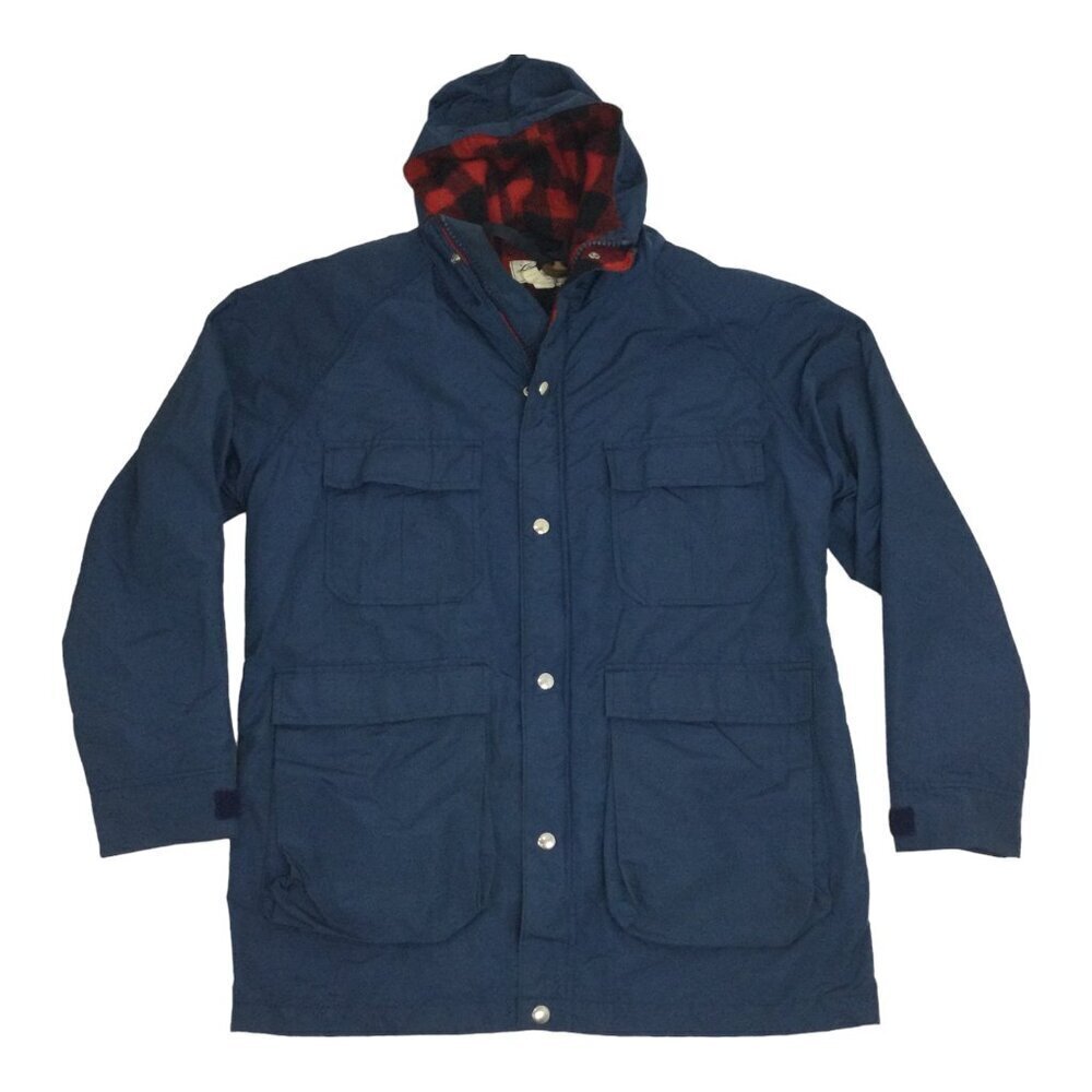 L.L. Bean Navy Rain coat with plaid wool lining, size Medium